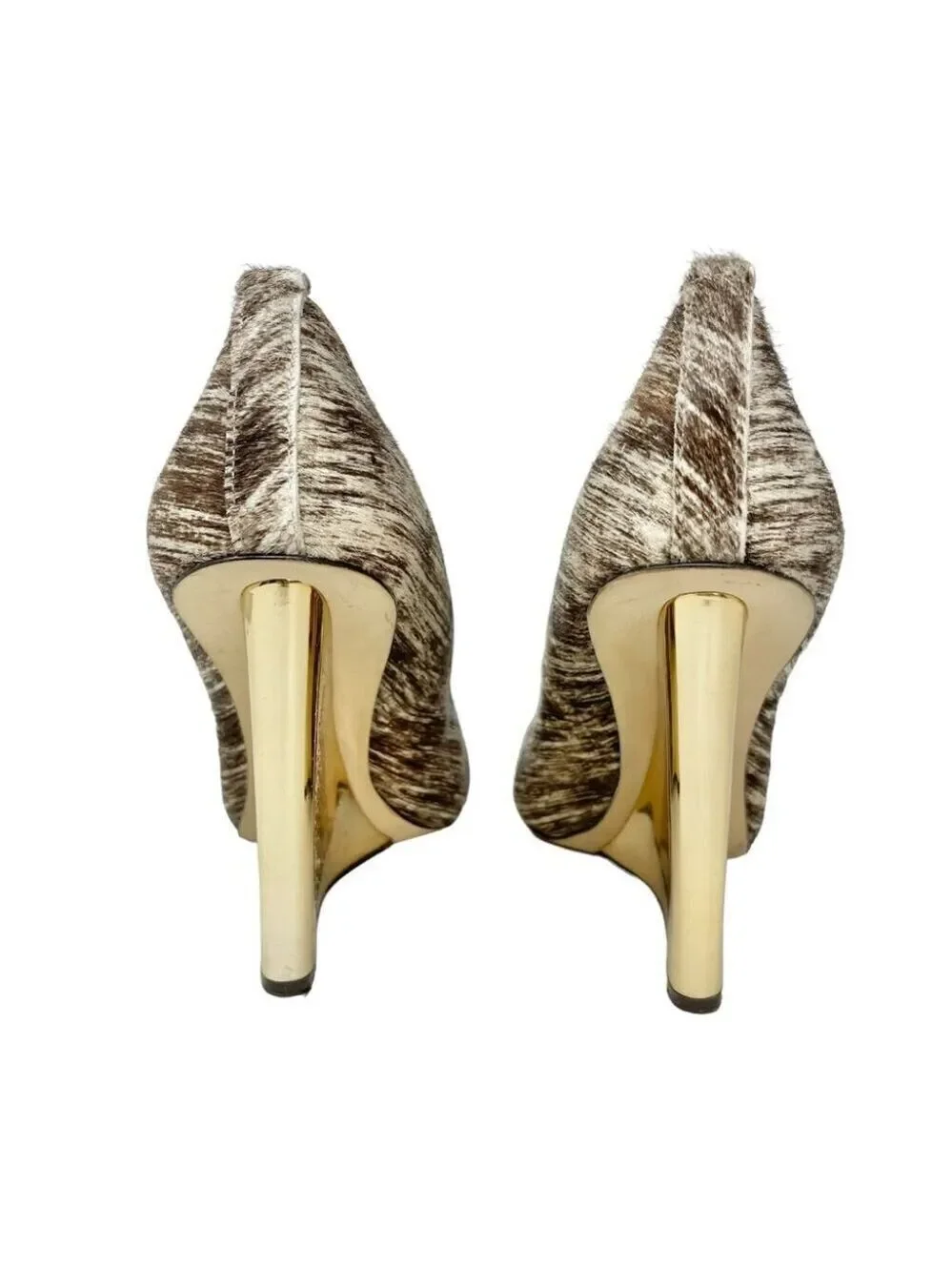 BCBG MaxAzria Ma-Valletta Calfhair and Gold Wedge Heels US 7